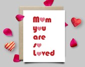 Mom you are so loved, Mother's Day Card, wall art decore, printable greetincard, retro heart, digital art print Mom you are so loved, Mother's Day Card, wall art decore, printable greetincard, retro heart, digital art print