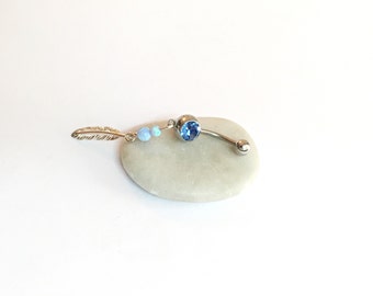 Feather Belly Ring, Opal Belly Ring, belly button rings surgical steel belly jewelry opal, belly ring dangle, feather belly button rings