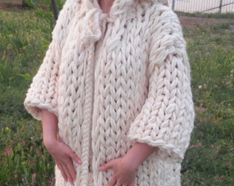 Chunky Knit Cardigan / Chunky knit Jacket / Hand knit Cardigan Thick knit Cardigan / Ivory Cardigan, Chunky knit Sweater, Birthday Gift
