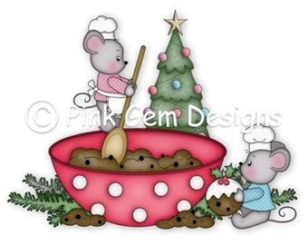Digi Stamp Christmas Pudding Mice - Mouse, Mice, Makes cute Christmas Cards
