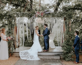 Large Macrame Wedding Backdrop for Decor at Indoor or Outdoor Ceremonies. Garland Customizable by Width.