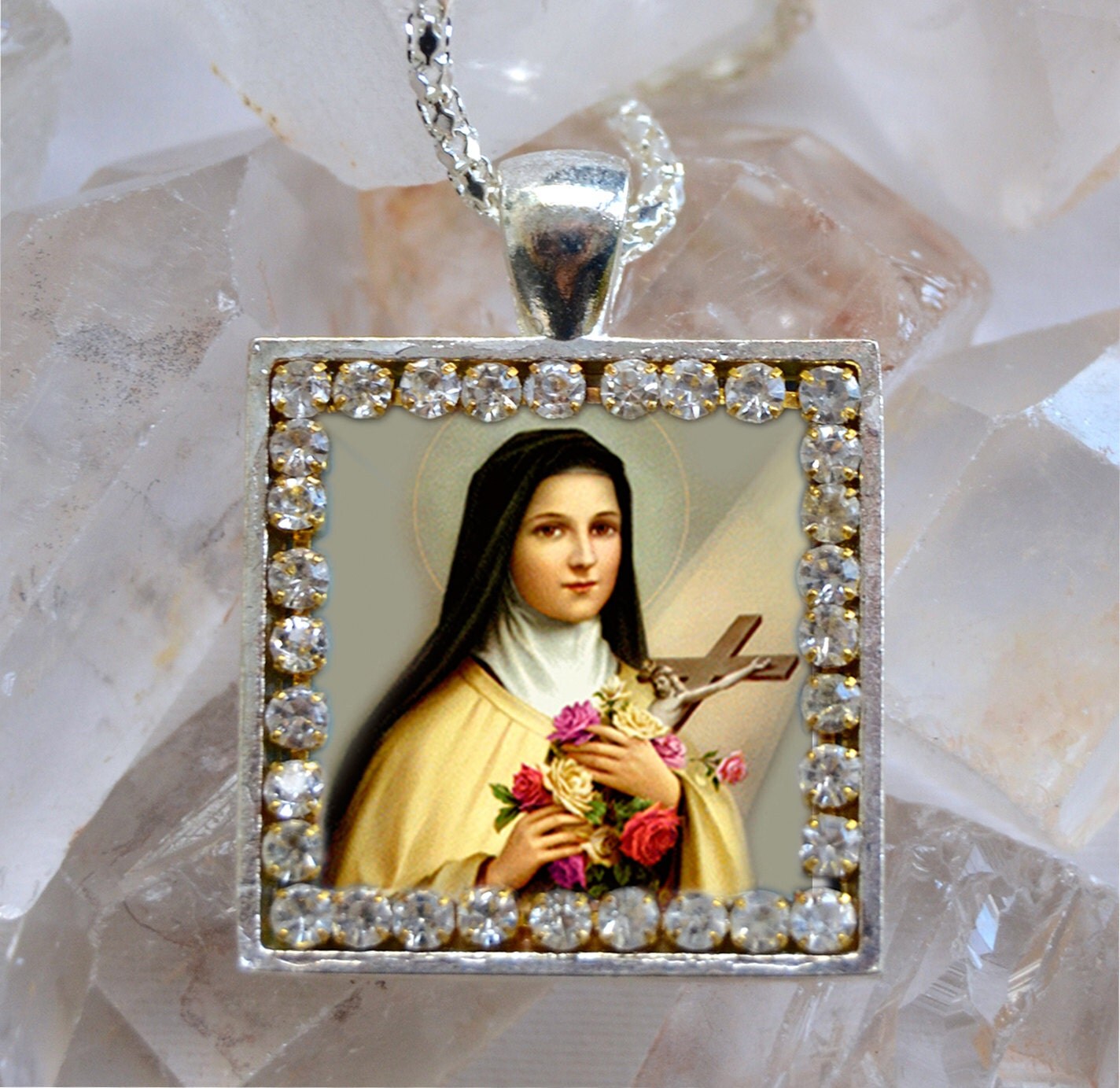 St. Therese of Lisieux Santa Teresa Handmade Scapular Charm Necklace
