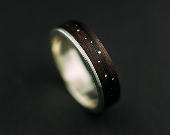 Makassar ebony bentwood ring, ebony wood ring lined with sterling silver