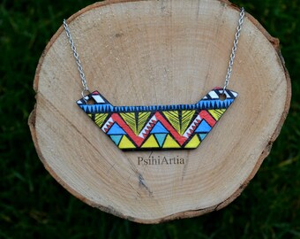 Geometric necklace Geometric jewelry Decoupage jewelry Triangle necklace Triangle jewelry Polymer clay necklace One of a kind Summer jewelry