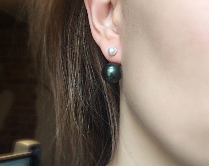 Pearl earring - white black pearls earring - gold earring - silver earring - fashion jewelry - gift