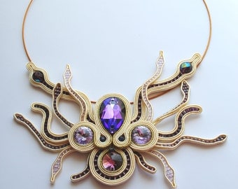 LAVENDER STAR NECKLACE Statement Soutache Necklace