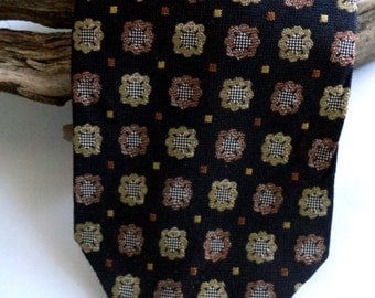 70S VALENTINO classic Tie Royal Regalia Dark Blue Bronze Gold Cameo Woven Silk Vintage Jewel tone Cravatte Italy Designer mens Necktie Mint