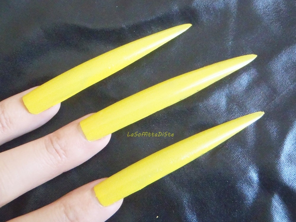 Yellow lemon stiletto nails extra long wag drag queen false