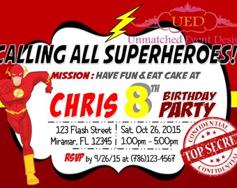 Flash Invitation, Superhero Invitation, Flash Birthday Invitation, Superhero Birthday, Marvel Invitation (DIGITAL FILE/DIY Printing)