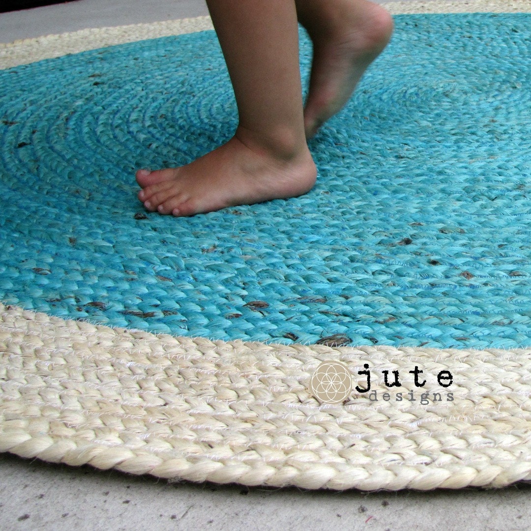Aqua Teal Round Jute Rug by iamjutedesigns on Etsy