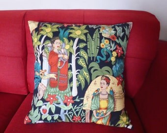 Large Frida Kahlo Cushion Cover | Frida | Upholstery Black | Frida's Garden | Handmade in Australia