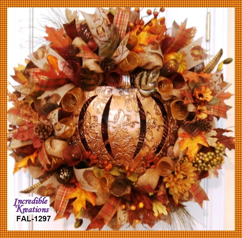 Fall Wreath / Thanksgiving Wreath burlap and deco mesh