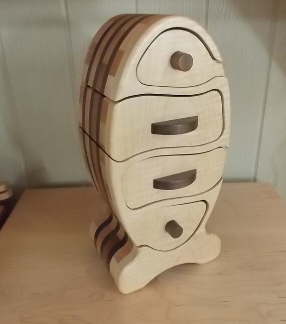Bandsaw Keepsake Box Fish Shaped design made from Curly Maple
