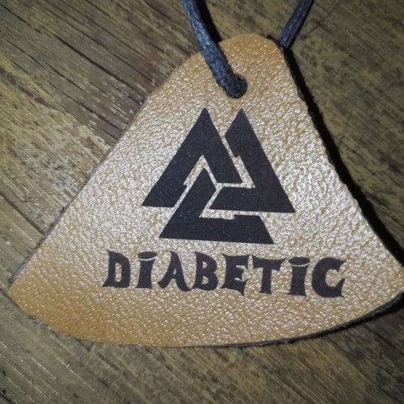 VALKNUT norse viking Type 2 DIABETES medical ID alert charm engraved Leather diabetic id warning dog tag necklace unisex men's womens