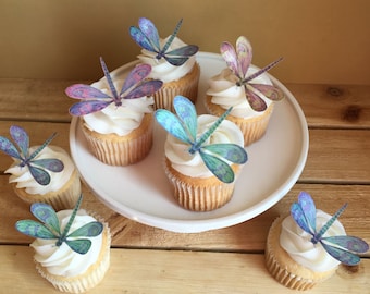 Dragonfly, Edible Paper Cupcake Toppers, Cake Toppers, Wafer Paper, Food Safe, Please Read Item Details for more information