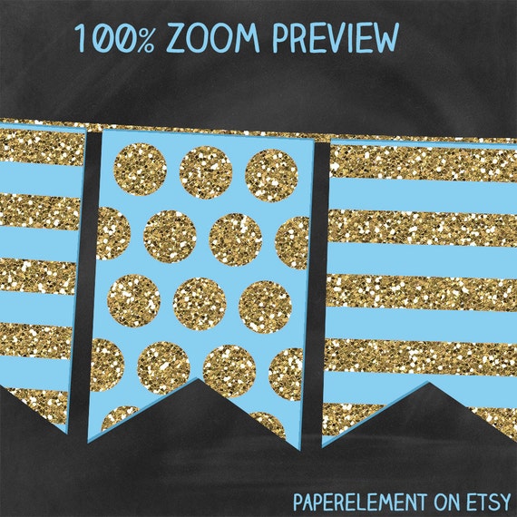 Baby Blue and Gold Banner Clip Art Ribbon Glitter Banner