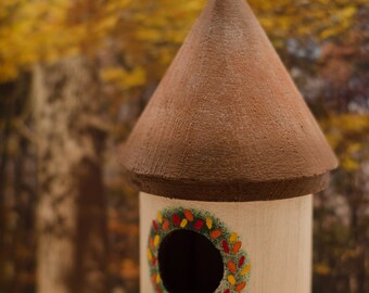 Decorative Birdhouse, Fall, Red, Orange, Yellow, Hand Painted, Rustic, Rustic Birdhouse, Round Birdhouse, Miniture Birdhouse, Fall Colors