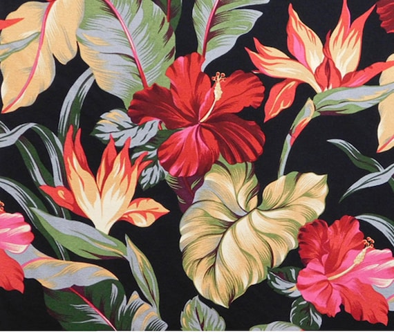 Upholstery Fabric Tropical Floral Hawaii Hibiscus Monstera