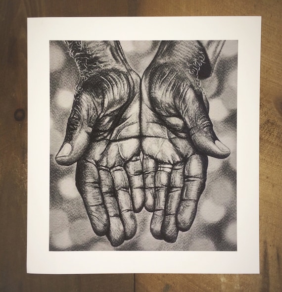 Giving Hands Drawing Print by LillianaPrints on Etsy