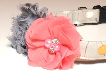 Lanterns Dog Collar - Girl Dog Collar- Apricot and Grey Dog Collar - Handmade Dog Collar