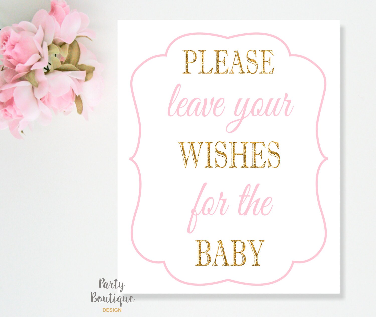 Printable Wishes for the Baby Sign Baby Shower Sign Pink and