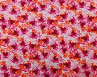 100% Rayon with Orange / Fuchsia Floral Print Fabric by the yard
