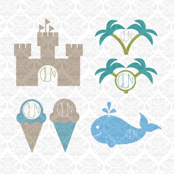 Download Summer Monogram Ice Cream Palm Trees Whale Castle SVG STUDIO