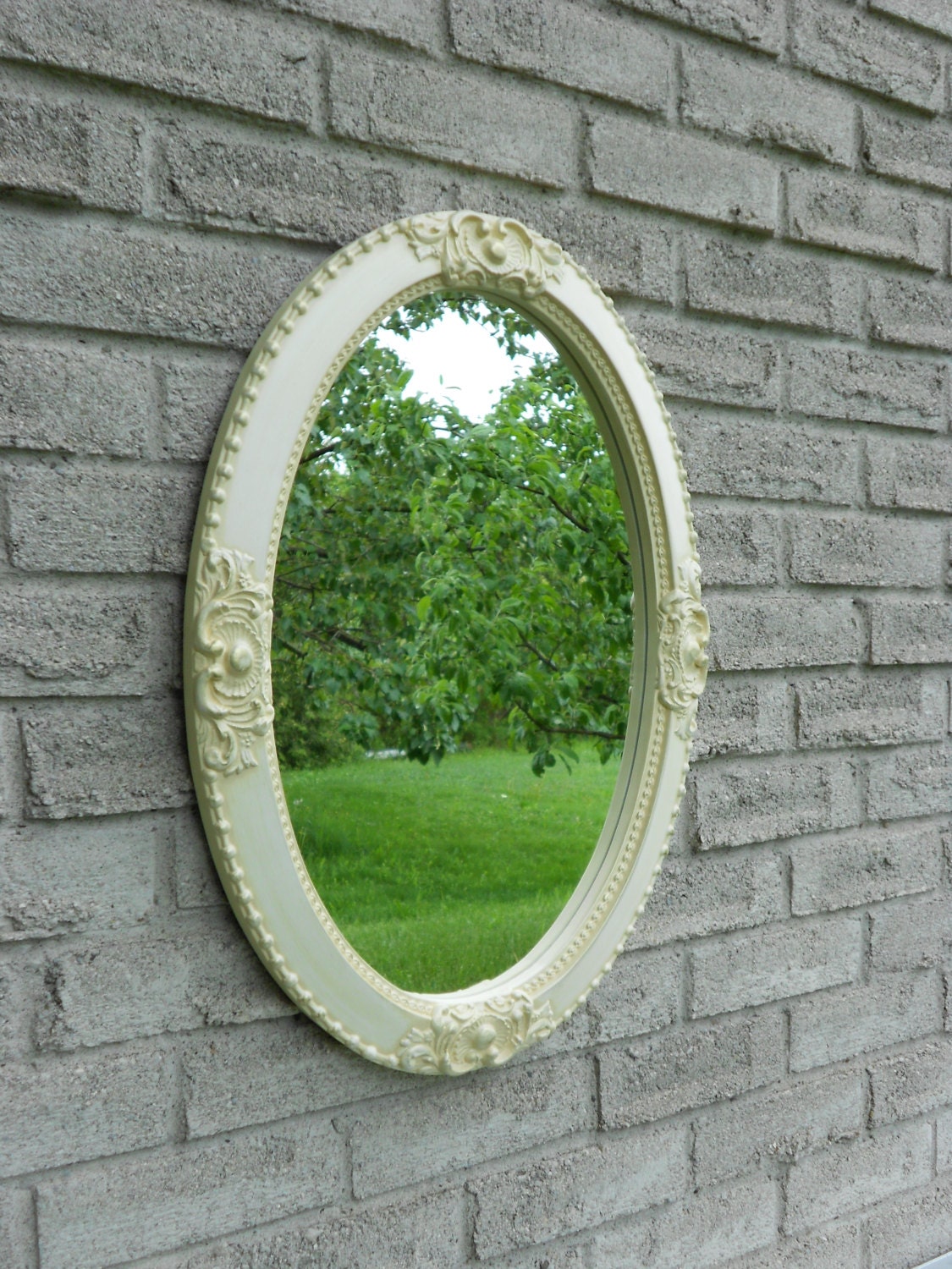 Antique white oval wall mirror. vanity mirror nursery