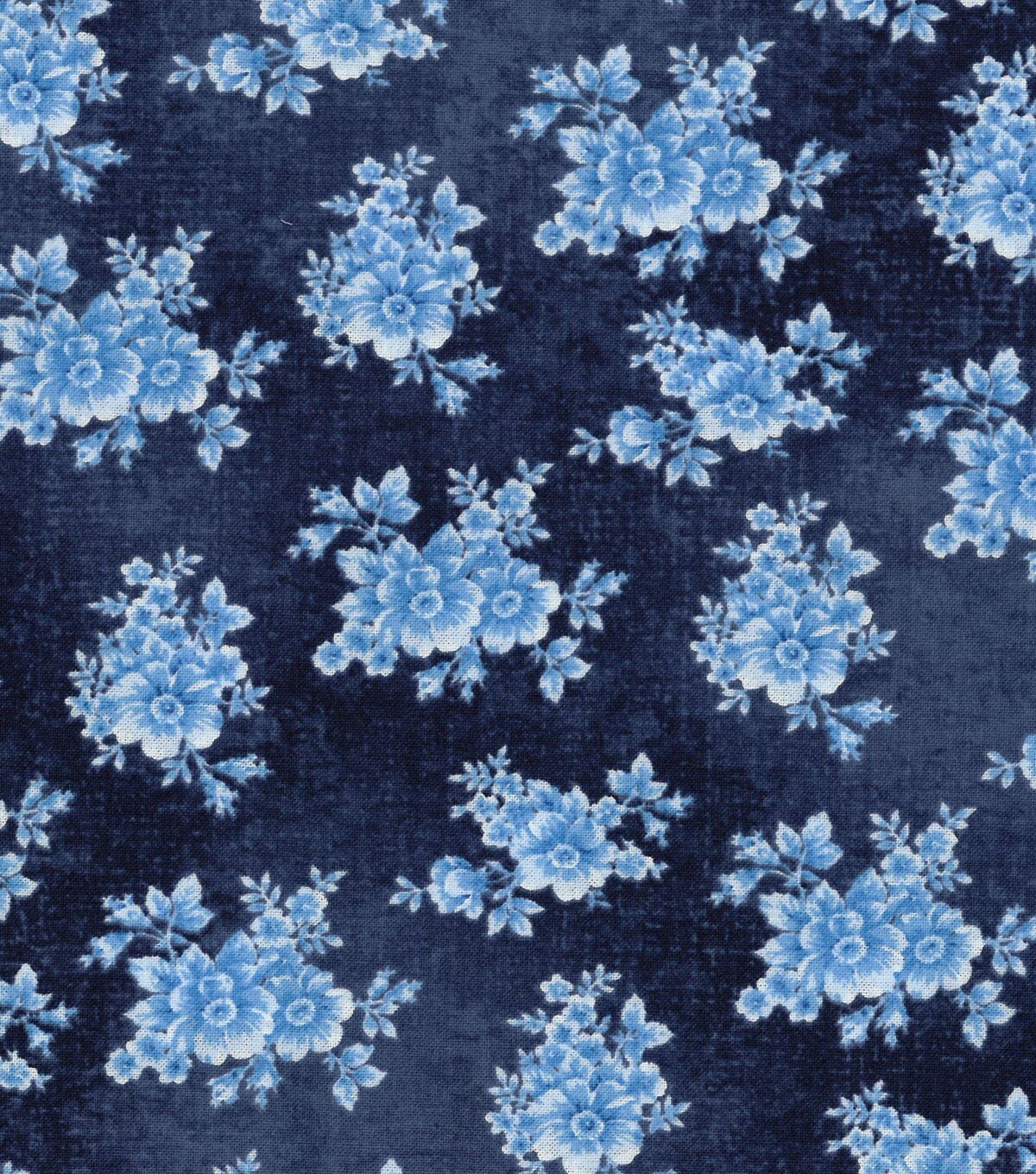 Blue Rose Pattern Cotton Fabric Blue Shades by UniqueFlowerChic
