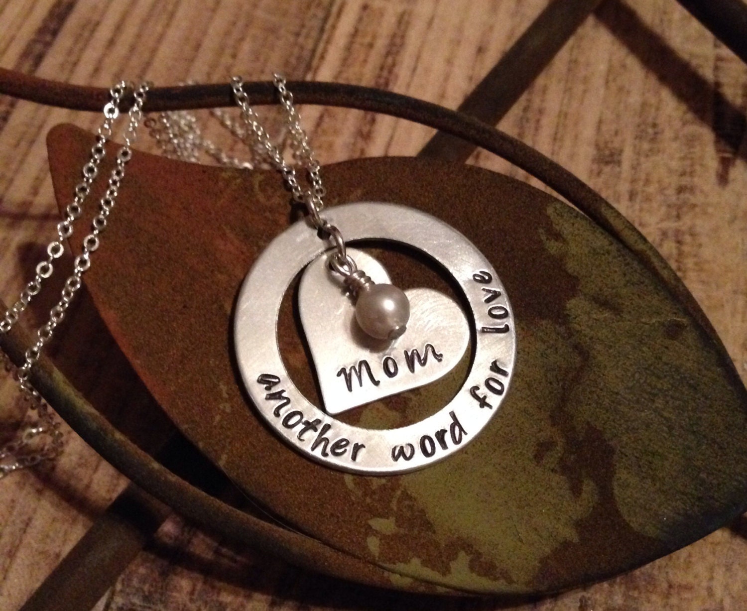 Mom Necklace / Hand Stamped / Heart / Another Word for Love