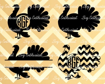 Turkey Silhouette bundle SVG, Turkey Monogram Frames Svg, Thanksgiving Svg, Turkey Pattern SVG, Cricut, Dxf, PNG, Vinyl, Cut Files,