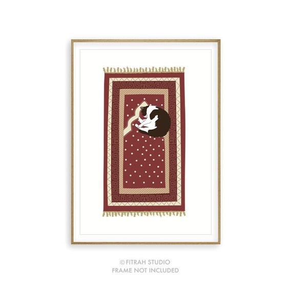 Cat on Prayer Mat Islamic Art Islamic Print Islamic quote