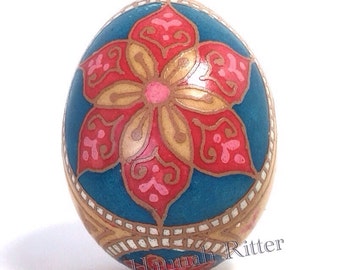 Etched and Dyed Brown Chicken Egg Pysanka