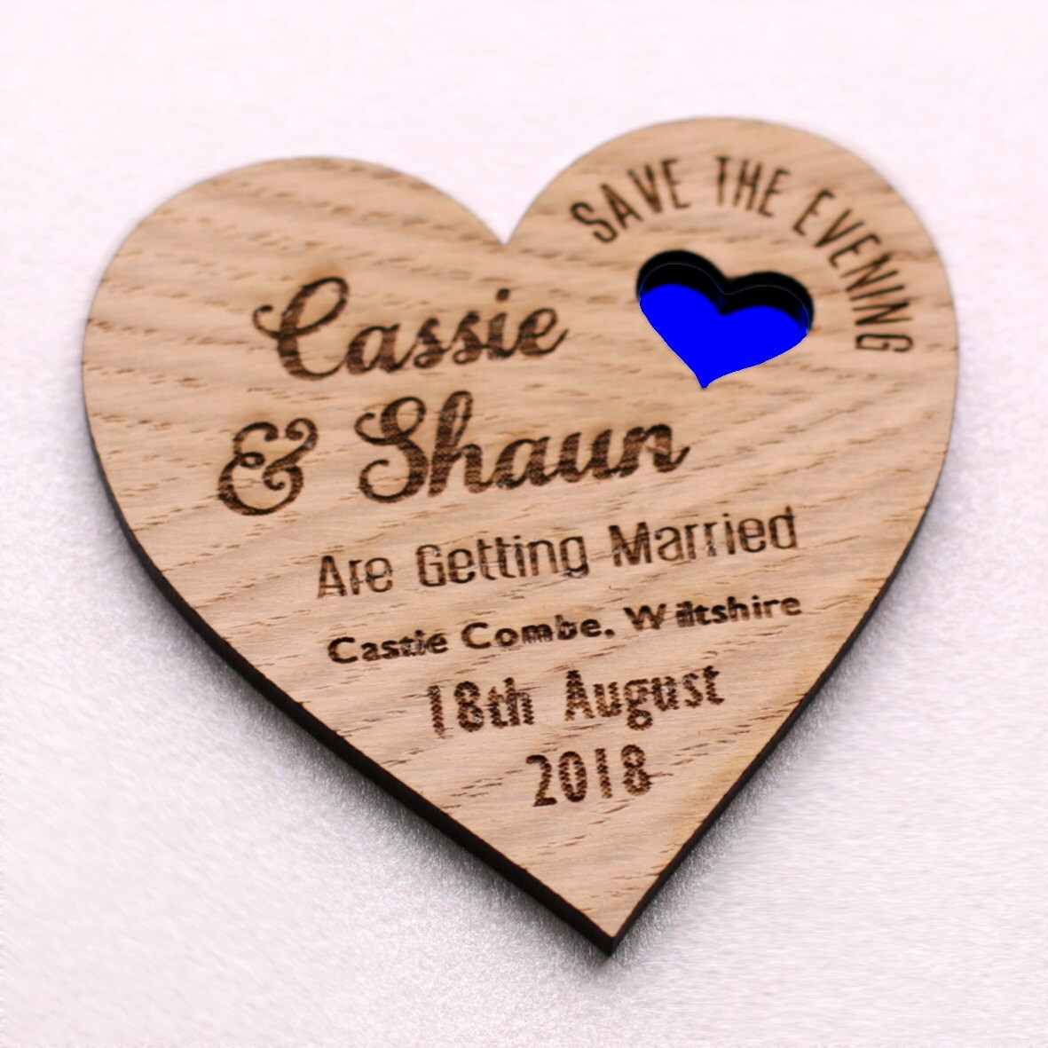 Coloured heart save the date magnet rustic wedding invite