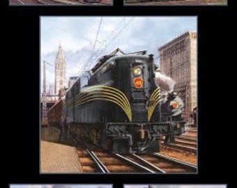 Vintage Trains Panel - All Aboard Collection by Elizabeth's Studio- 100% Cotton Fabric