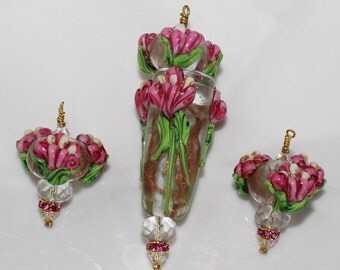 Monte Verdi Lady of Peony Lampwork Glass Set