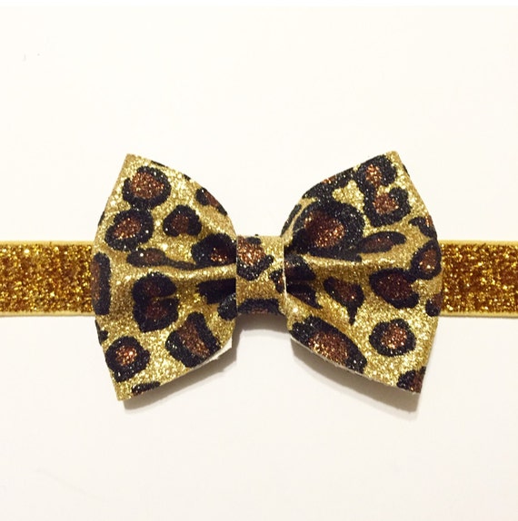 Cheetah print glitter bow leopard print gold by LittleLadyGrace