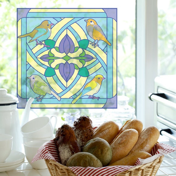 2 Vinyl Stained Glass Window Decal Stickers DIY Removable