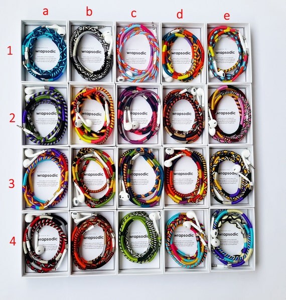 Wrapped Colorful Earbuds with mic Handwrapped Multicolor