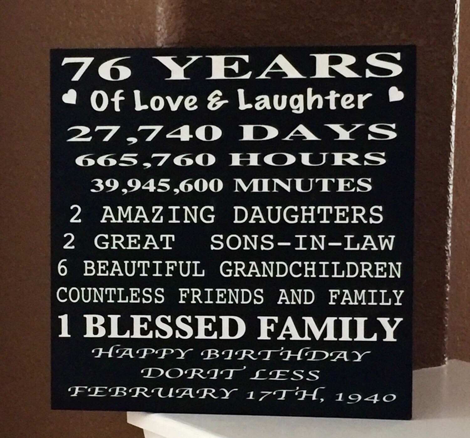 76 Years Old.. Wood Sign 12 x 12 A beautiful Gift For Any