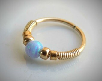 opal helix earring - blue opal nose ring - opal helix hoop - opal cartilage earring