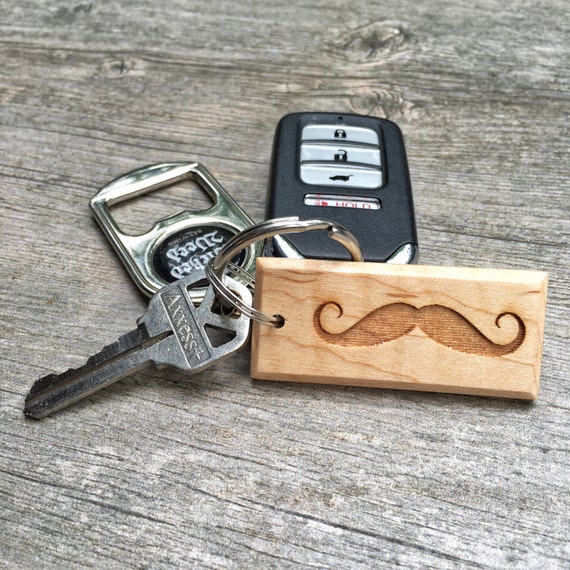 Laser Engraved Wooden Keychain with Moustache by JHWoodworkings