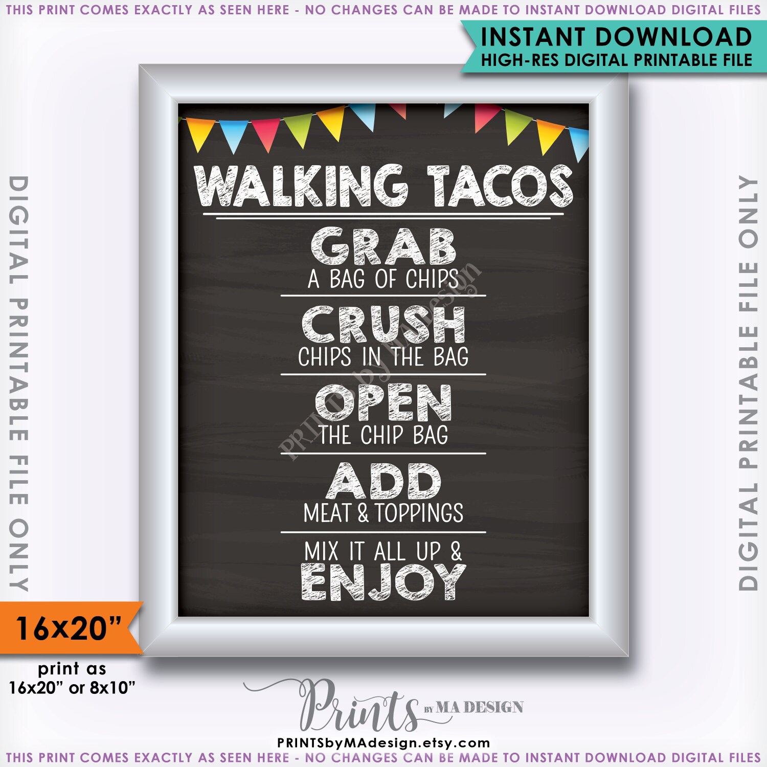 Walking Tacos Sign Taco Bar Fiesta Cinco de by PRINTSbyMAdesign