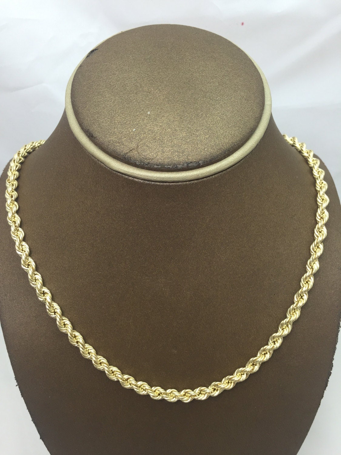 10K Solid Yellow Gold 5MM Hollow Diamond Cut Rope Chain