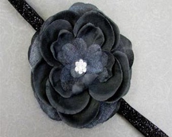 Black Jeweled Rose Flower Headband Photo Prop
