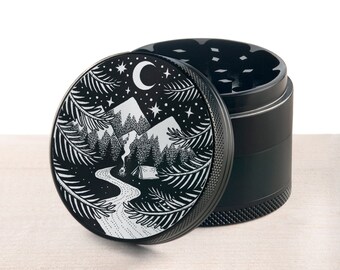 Laser engraved herb grinder | Camping Vibes grinder by Topboro