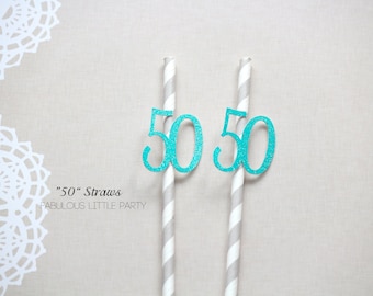 50th Birthday Party Straws 50th Anniversary Fiftieth Birthday Straws 40th 45th 50th Birthday Party Decorations Gold/Black/Teal/Yellow