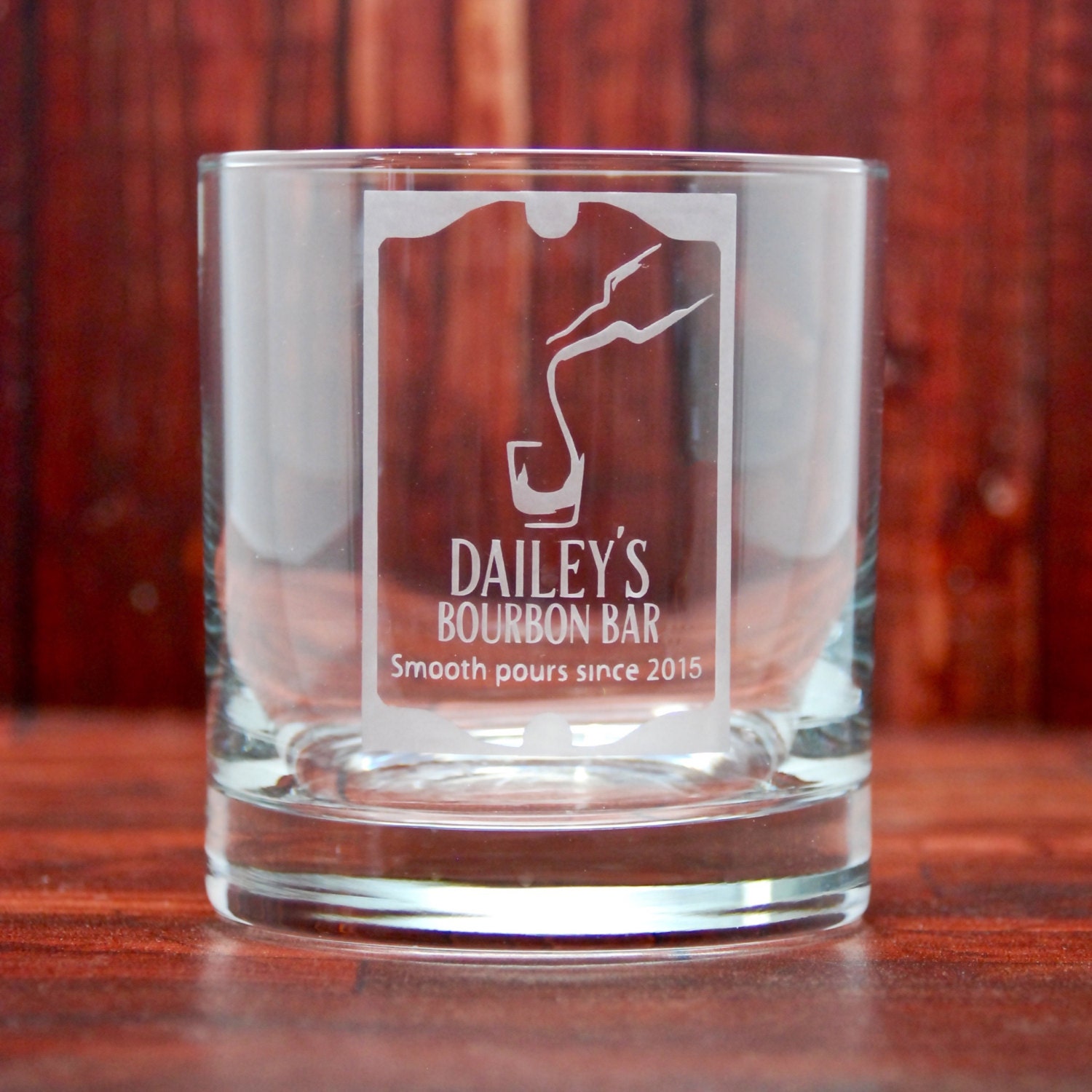 Custom Bourbon Bar Rocks Glass Glass Etched