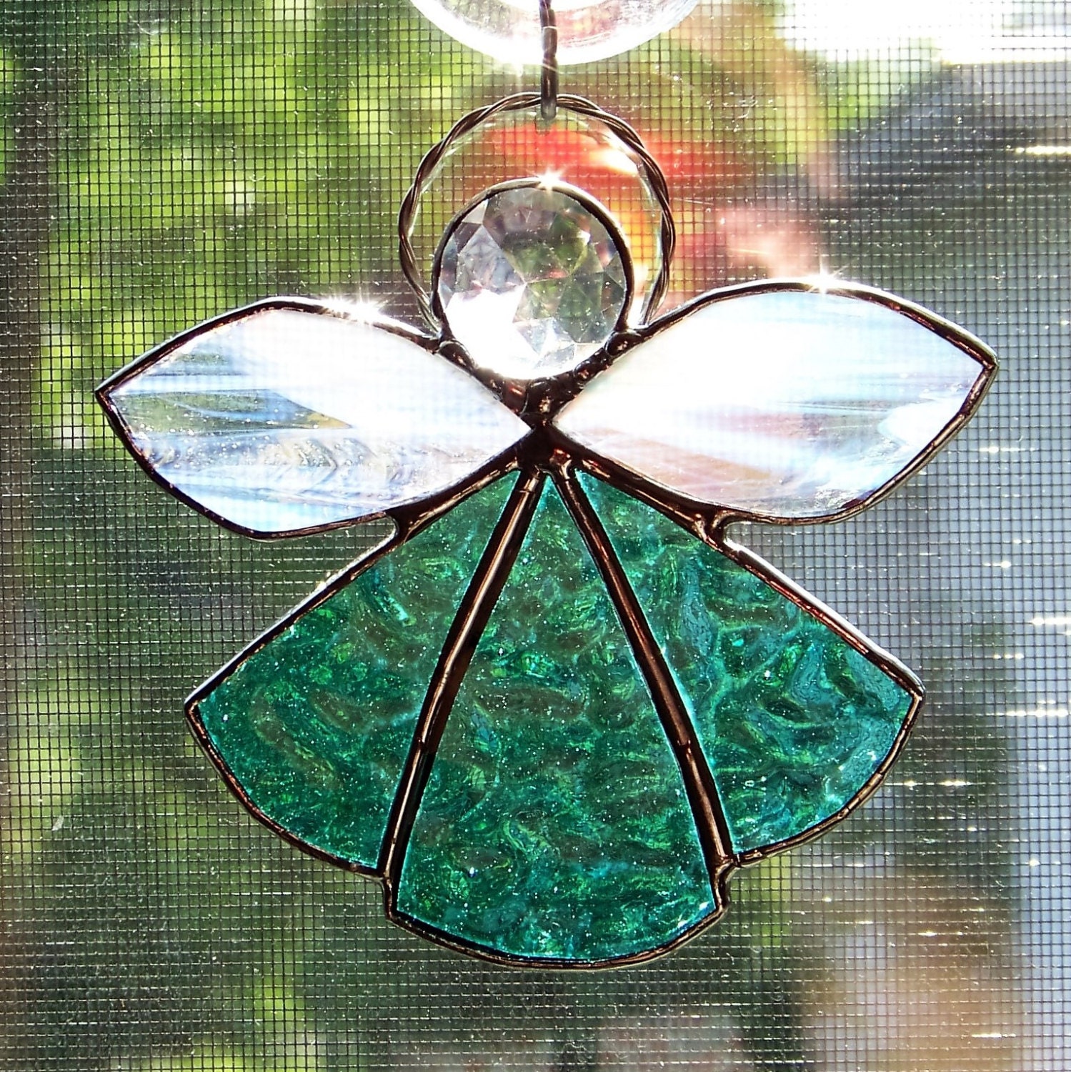 Aqua Stained Glass Angel Suncatcher