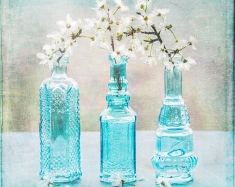 Bathroom Wall Art, Bathroom Home Decor, Wall Print, Home Decor, Floral Wall Decor, Floral Wall Art, Teal, House Warming Gift, Girls Decor